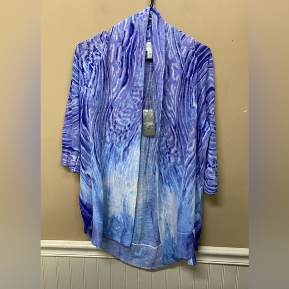 CHICO'S Kelli Watercolor Zebra Print Blue Open Cardigan  Size 0 (S/4) NWT - Picture 1 of 7
